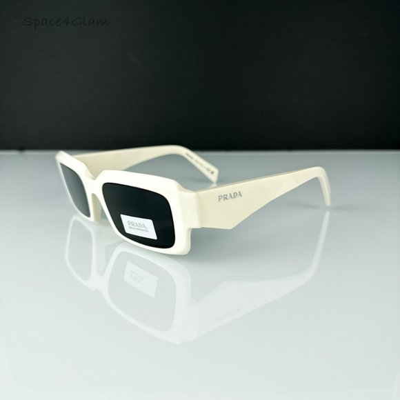 Prada PR27ZS 17K08Z Sunglasses Talc White Dark Grey Unisex Rectangle PR 27ZS - Picture 6 of 9